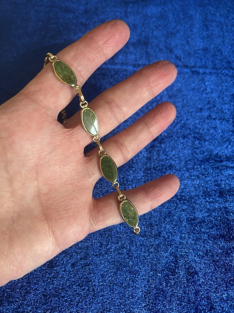 Vintage 1/20 12k Gold Filled Green Asian Jade Bracelet Nice Piece 7 1/2 w/clasp