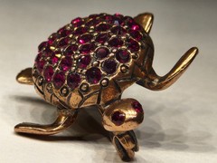 Vintage Brooch Red Turtle & Pins Vtg Vintage Costume Animal Rhinestone Copper