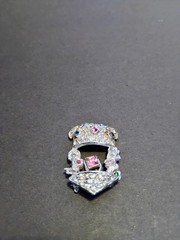 Vintage Rhinestone Wishing Well Pin Brooch Silver Tone 1.25″X1″ Unsigned