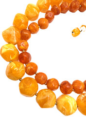 Vintage Double Strand Beaded Choker Necklace Orange Lucite Swirl Mid Century 18″