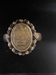 Vintage Golden Rutilated Quartz Hand Crafted 6 ct Stone Size 8 1/4 Ring.