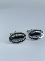 Vintage Swank hematite cufflinks long oval open silver tone design 3/4″