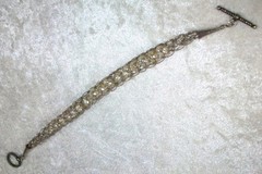 Vintage 925 Sterling Silver Chainmaille Pearl Viking Dragon Tail Toggle Bracelet