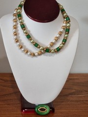 2 Vintage c 1960s 12k Gold Filled Bead Ball Pearl Necklaces Trifari Brooch Lot