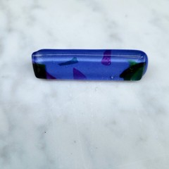 Fused Art Glass Brooch Pin Modernist Abstract Geometric Blues & Purples & Greens