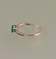 Silver Ring Green Jade Markasite Art Deco 925 Silver Size 56