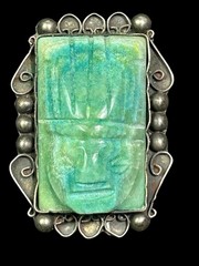 Pre Columbian Style Brooch Mexican Silver