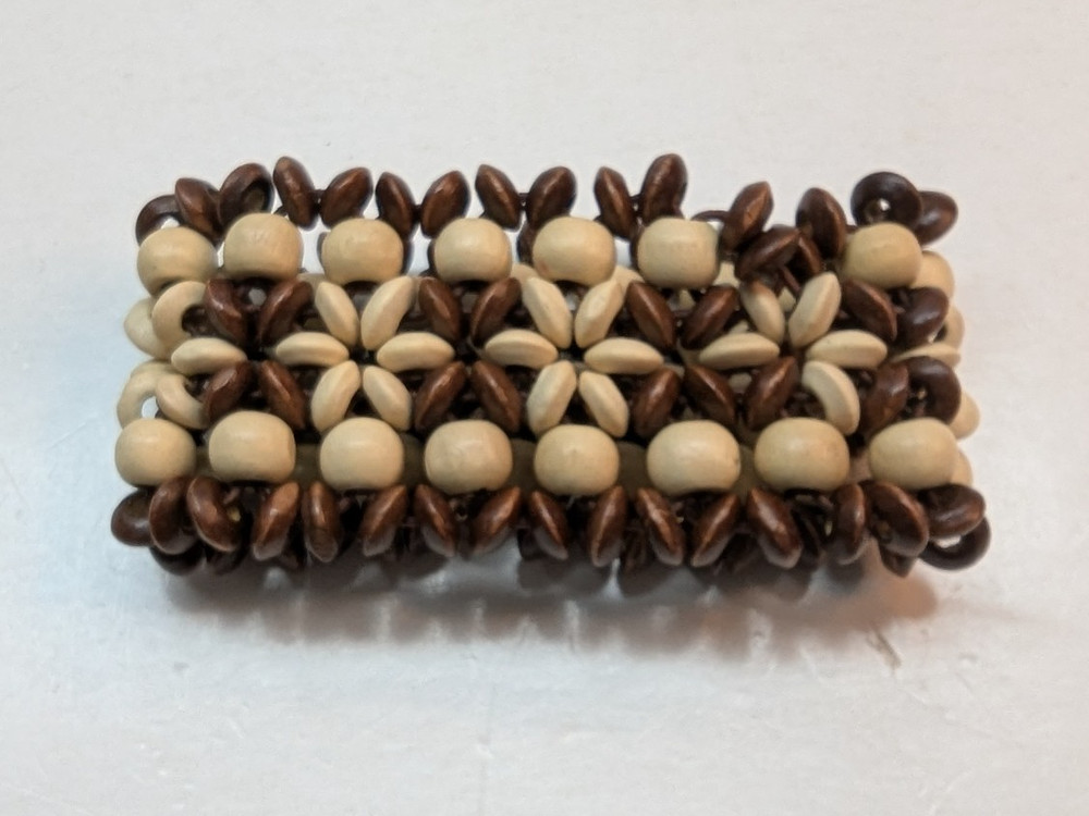 Vintage 2 Colors Beads Hard Wood Hippie Stretchable Bracelet 3.5 Inch