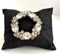 Vintage mid-century silvertone clear Prong Set rhinestone circle brooch 1 3/4”