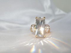 Vintage Sterling Silver 925 Gold on Huge Baguette CZ Statement Ring Size 9