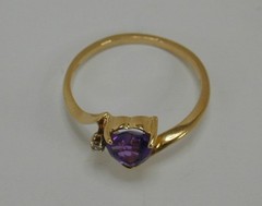 Vintage NABCO 14K Yellow Gold Amethyst Heart & Diamond Ring Size 6.75 585 Solid