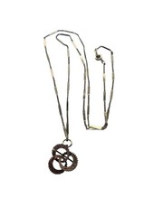 Vintage Etched /Engraved Gold Filled Pendant/Pin~ 24″ Gold Tone Unusual Chain