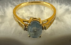 14k Natural Sky Blue Topaz Feather Mineral Inclusions 1960’s 14K Gold Ring 2.51g