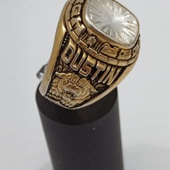 1996 Dustin Pioneer High School Class Ring Gold Tone SZ 8.5 Y2K Era Karate ACCR