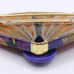 Purple Hue Art Paper Fan Brooch Pin Artist Signed Acrylic Glaze Origami Style