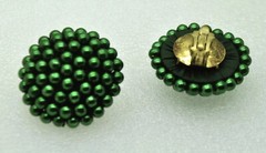 vintage dome round shape green Faux Pearl Bead Button Clip On handmade Earrings