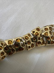 VTG Articulated Leopard Shoulder Brooch Gold Tone Amber Enamel Big Cat Pin 1980s