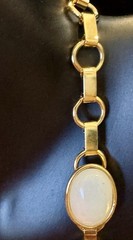 Vintage 80s Gold Tone Nautical Seashells Faux Moonstone Rhinestones Necklace