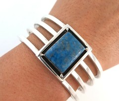 Heavy Vintage Sterling Silver & Lapis High Quality 74 Gram Cuff Bracelet