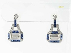 Art Deco 2CT Emerald Cut Lab Created Diamond Vintage Drop Earring 14K Gold Over