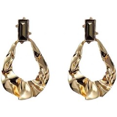 Gold Black Crystal Statement Earrings S925 Post Textured Teardrop Drop Earrings