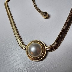 Vintage Signed Park Lane Gold Tone Faux Pearl Serpentine Choker Necklace Snake