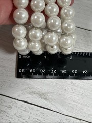 Vintage Multi Strand Faux Pearl Stretch Bracelet White Beaded Cuff Statement