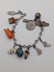 Vintage Austrian 900 Silver Glücksbringer 1939 Lucky Charm Bracelet Coral Pig 7″