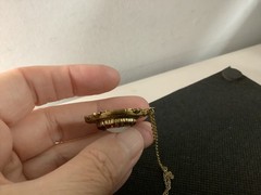 VTG/Antique brass?Czech? Garnet rhinestones Opalite glass pendant necklace 18″