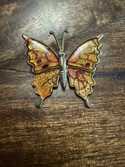 Set of 5 Vintage Gold Tone Multicolor Glitter Butterfly Pins Circa 1970s-1980s