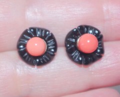VINTAGE BLACK ONYX FLOWER JACKETS FOR EARRINGS USE WITH ANY STUDS