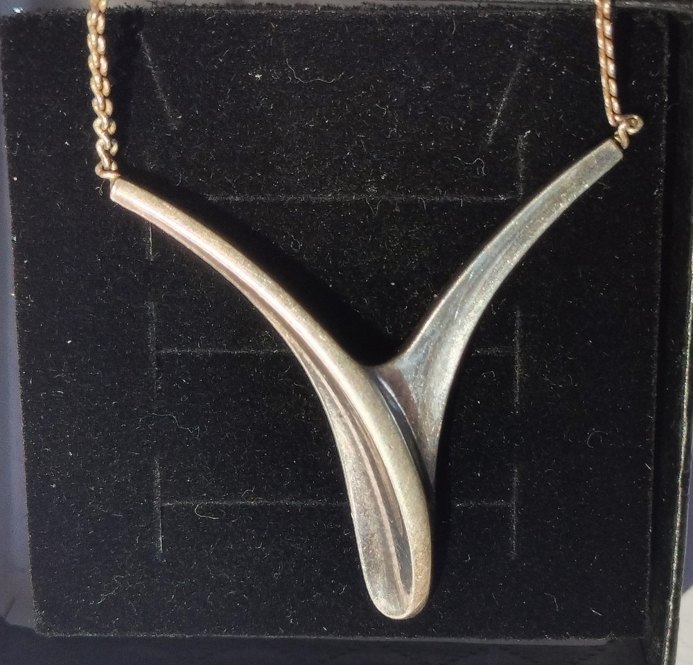 Vintage Large Sterling Silver Pendant, Y-shape, on 39 cm Silver Chain, Germany