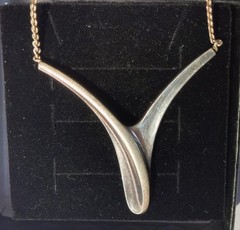 Vintage Large Sterling Silver Pendant, Y-shape, on 39 cm Silver Chain, Germany