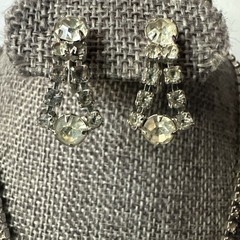 VTG Jo-Anne Jewels of Elegance Rhinestone Necklace & Clip-On Earrings Set W/ Box