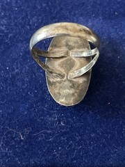 Native American Pawn Silver Montana Agate Ring size 8 1/2, 1 1/8” long, 7.2 g