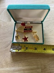 Tona Gold Tone Multicolor Enamel Book Stack And Dangling Charms Teachers Brooch