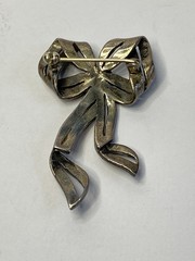 Vintage Ribbon Bow Brooch Pin 925 Sterling Silver Marcasite Rhinestone 11.5 g