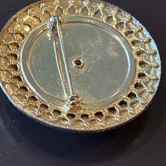 Vintage Gold Tone Domed Floral Etched Round Brooch Pin Openwork Victorian 1.75”