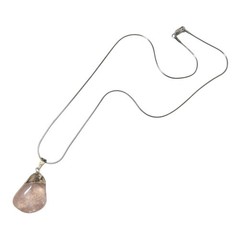 Vintage Sterling Silver Rose / Smoky Quartz Tumbled Stone Pendant Necklace .925