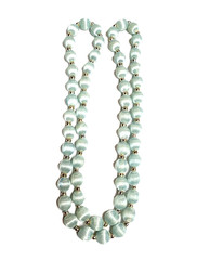 Vintage Light Pale Blue Silk Thread Wrapped Beaded Necklace 30″ Retro Costume
