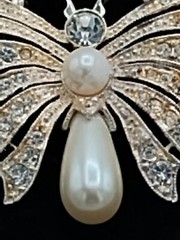 Vintage Butterfly Brooch Faux Pearl and Rhinestone Open Work Design.Silver Tone