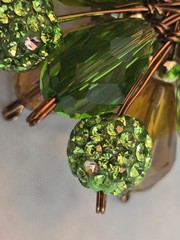 Green Crystal Floral Pendant Double Sided Statement Rhinestone Cluster Gold Tone