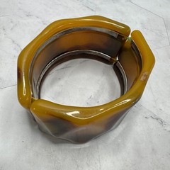 Vintage Lucite Cuff Bracelet Faux Tortoise Metal Panel Wide Modernist Sculptural