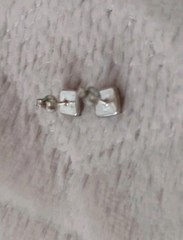 Vtg Sterling Silver Faux Fire Opal Iridescent Square Stud Earrings Orange Pink