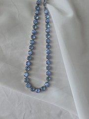 1960s Blue Moonstone Glass Rhinestone Choker Necklace 16″ Silvertone