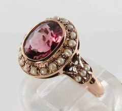 RARE 9CT ROSE GOLD AAA PINK TOURMALINE & PEARL COCKTAIL RING FREE RESIZE