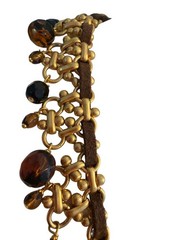 Vintage Gold Tone Suede Leather Necklace Glass Beads Dangles Hook Clasp 15.5″