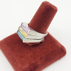 Vtg Ring Set 3pc Sz 9.5 Multi-color Matching Cubic Zirconia Stackable Jewelry
