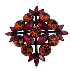 Vintage Midcentury Edlee Signed Red Orange Rhinestone Dome Brooch