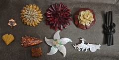 Vintage Brooch Pin Lot Of 10 Mixed Materials Unique